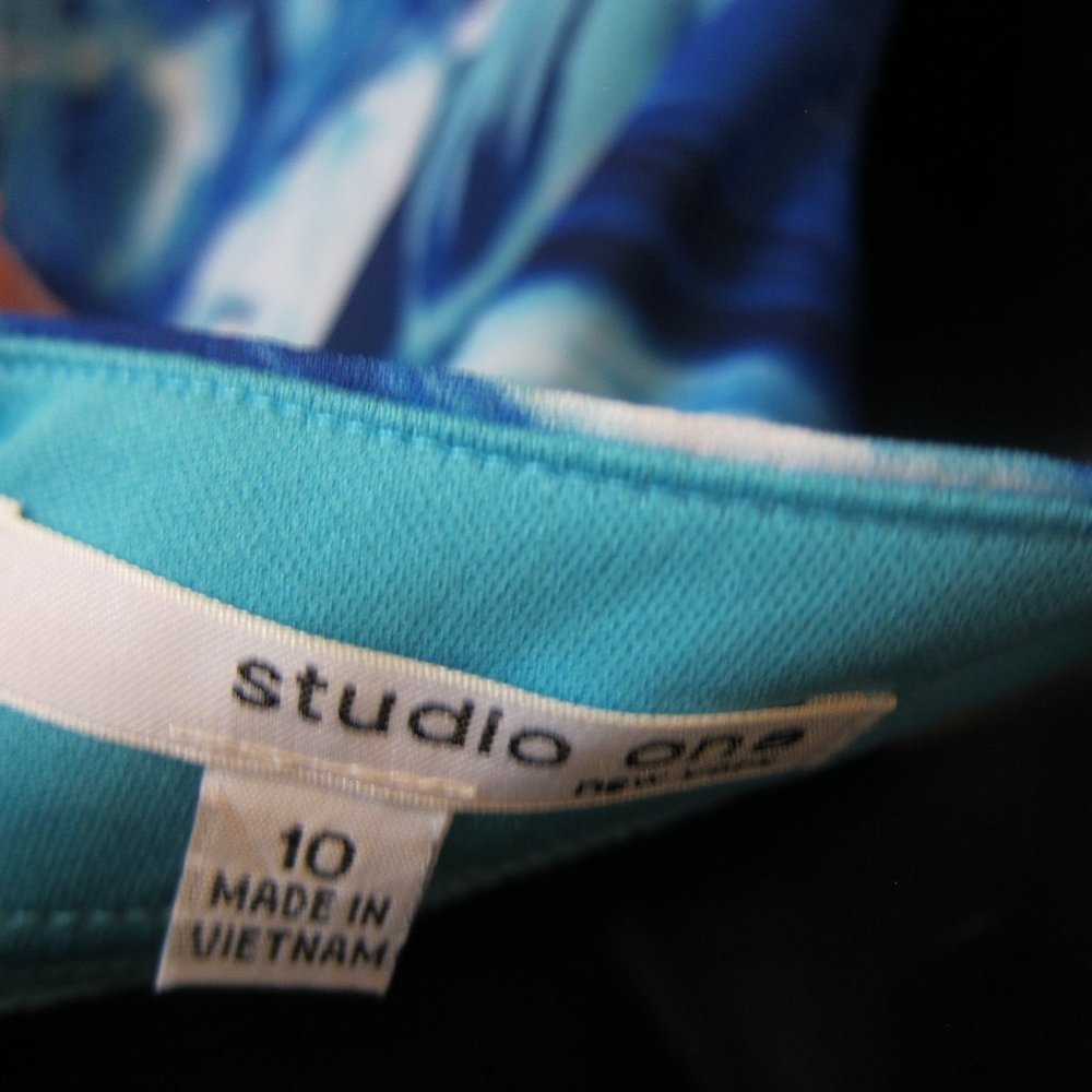 Studio One NWT Bright Teal & Royal blue Flirty Halter Dress size 10 Washable - Picture 6 of 7